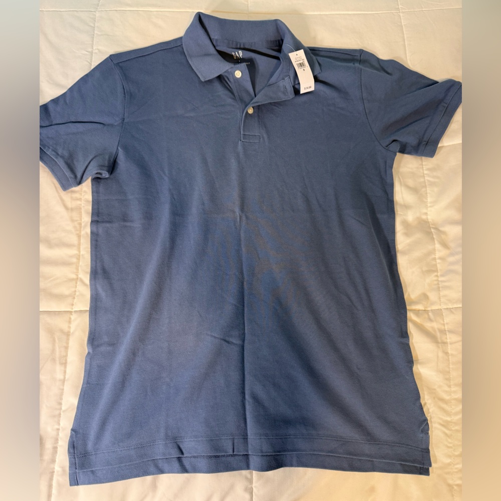 Gap Stretch Pique Polo Men’s Slate Blue Short Sleeve Cotton Top Tee NEW NWT